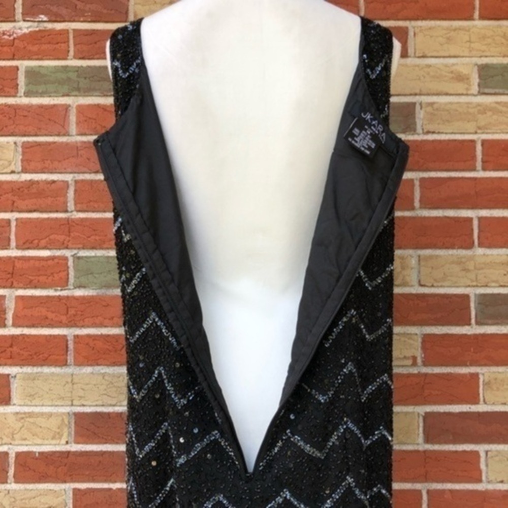 JKARA New York Beaded Sequin Round Neck Black Sleeveless Mini Dress 👗 - Picture 8 of 12